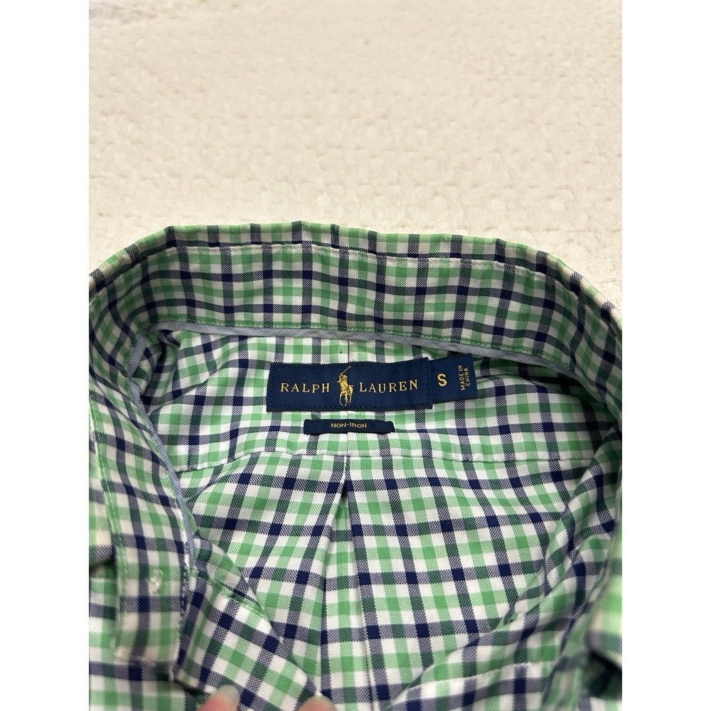 Ralph Lauren Men's Shirt Small Non-Iron Button Down Green Check - Picture 3 of 9